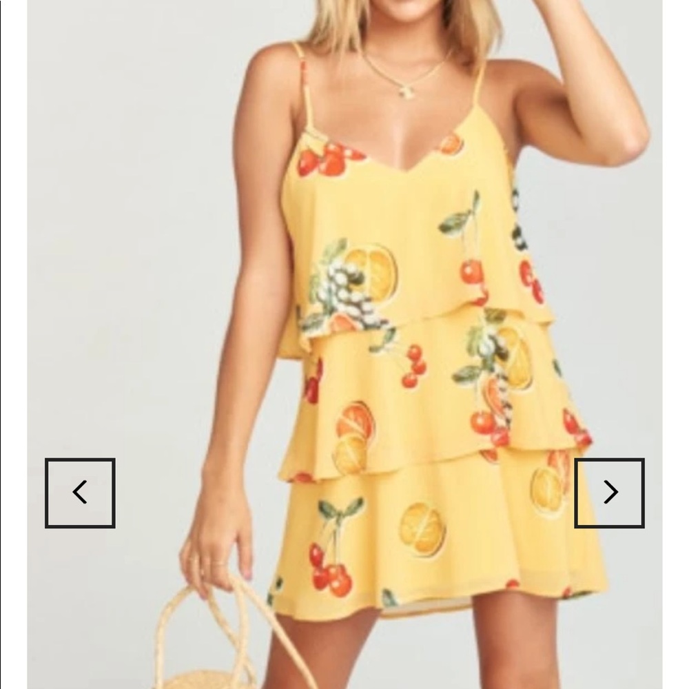 Show Me Your Mumu Yellow Tiered Fruit-Print Mini Dress